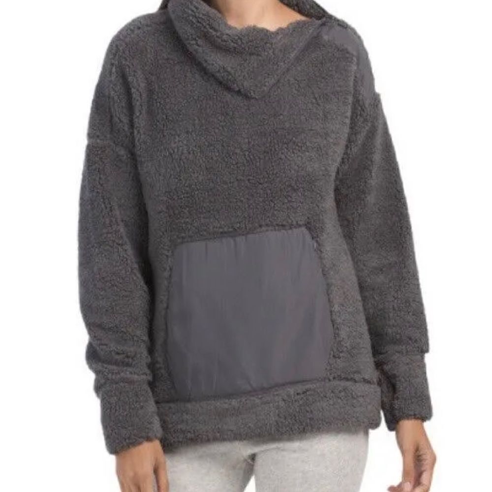 Te Verde Gray Sherpa Pullover Mock Neck Zip Sweatshirt Size Medium